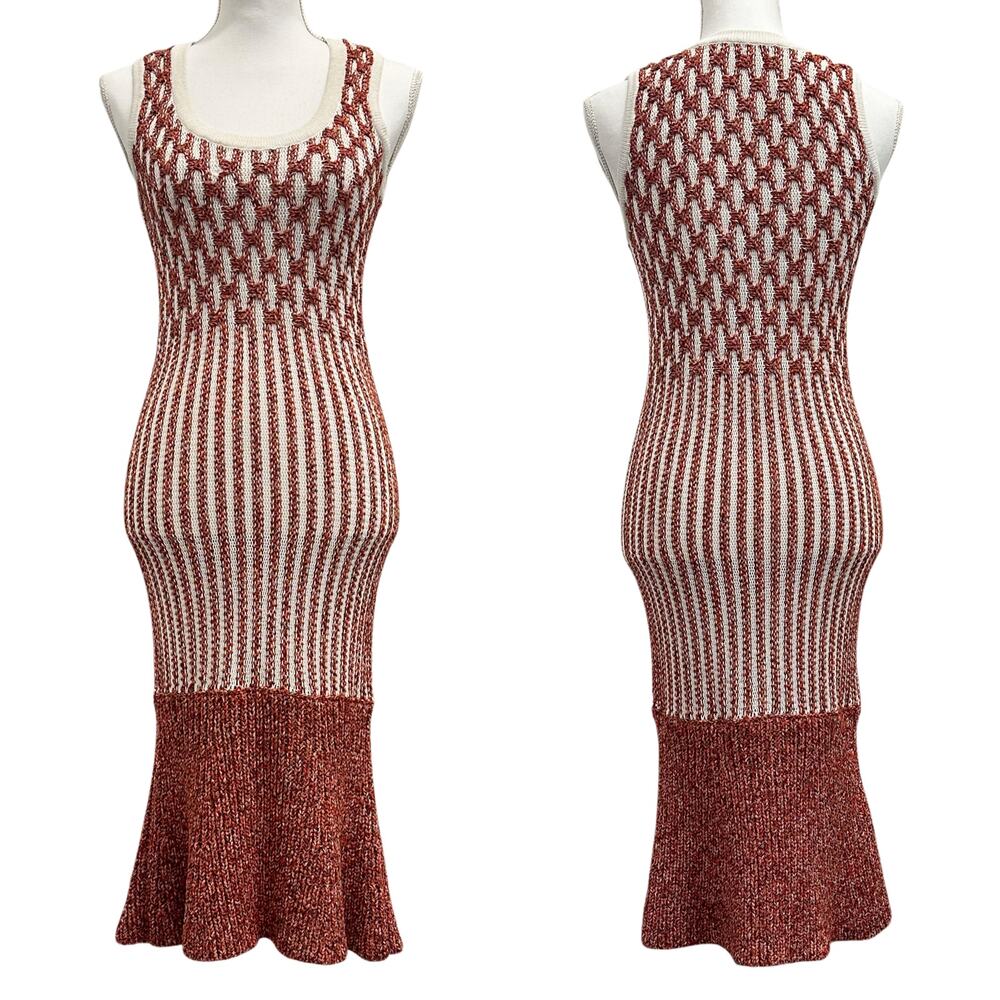 Derek Lam Orange Cream Boho Chic‎ Crochet Sleeveless Mermaid Sweater Dress Small